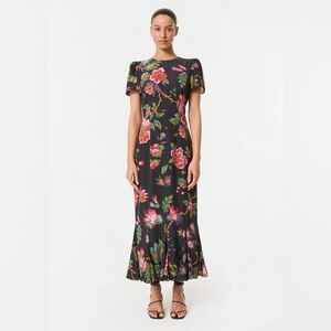 RHODE Black Floral Midi Dress